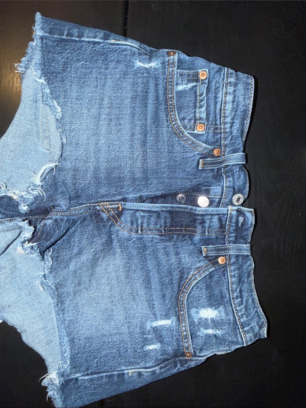 Levi's Distressed Dark Blue Denim Cutoff Shorts